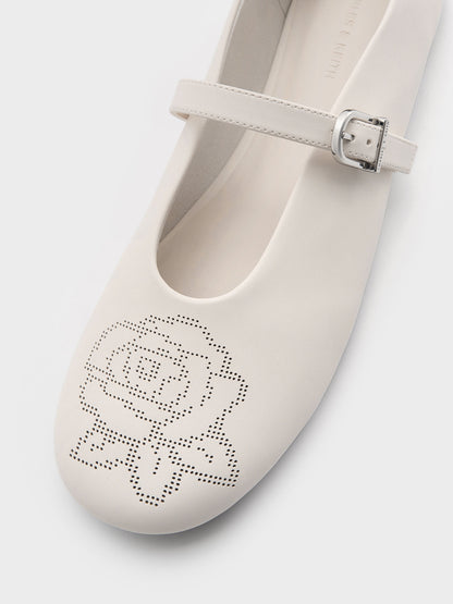 Perforated Rose Mary Janes - Chalk | CHARLES & KEITH