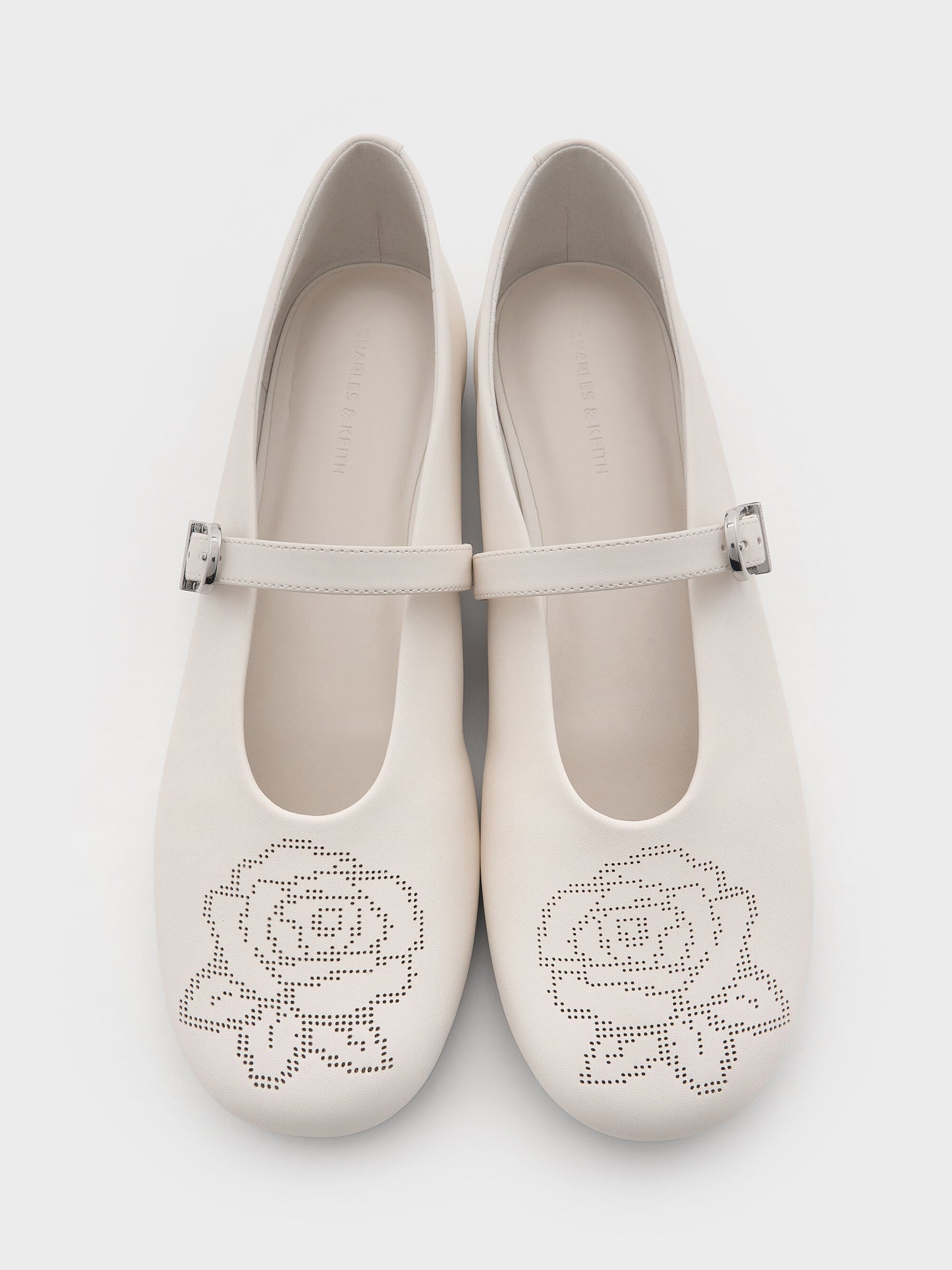 Perforated Rose Mary Janes - Chalk | CHARLES & KEITH