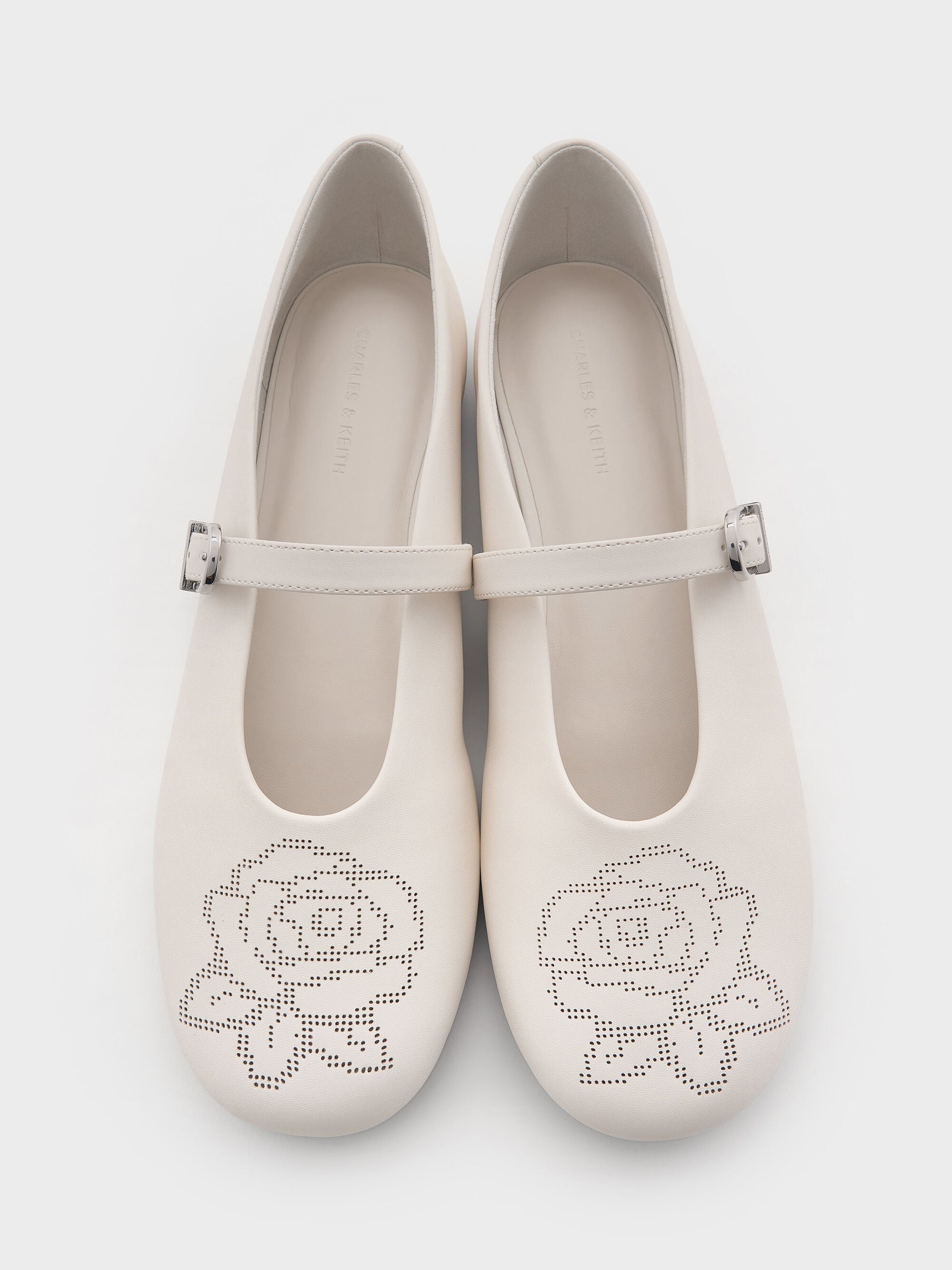 Perforated Rose Mary Janes - Chalk | CHARLES & KEITH