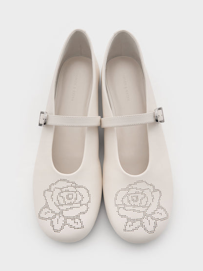 Perforated Rose Mary Janes - Chalk | CHARLES & KEITH