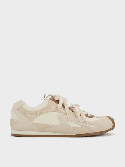 Nylon & Suede Double-Lace Sneakers - Chalk | CHARLES & KEITH
