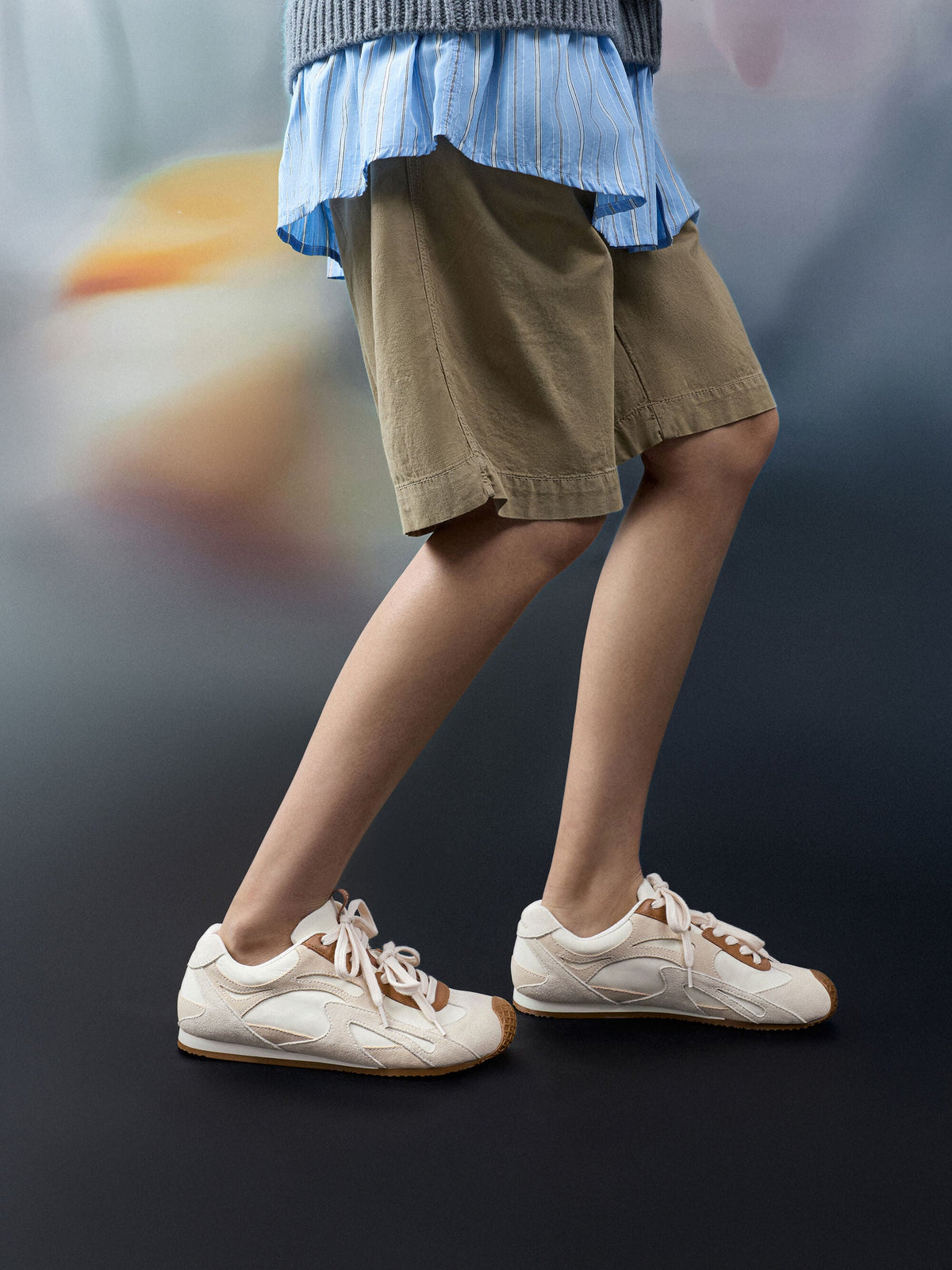 Nylon & Suede Double-Lace Sneakers - Chalk | CHARLES & KEITH