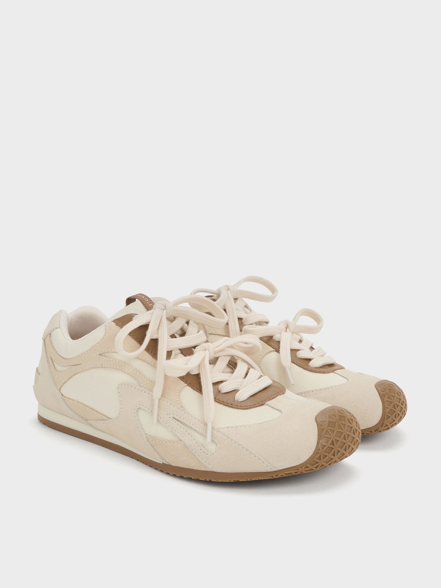 Nylon & Suede Double-Lace Sneakers - Chalk | CHARLES & KEITH