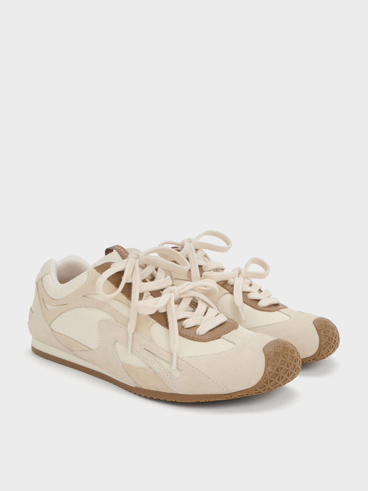 Nylon & Suede Double-Lace Sneakers - Chalk | CHARLES & KEITH