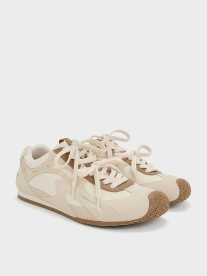 Nylon & Suede Double-Lace Sneakers - Chalk | CHARLES & KEITH