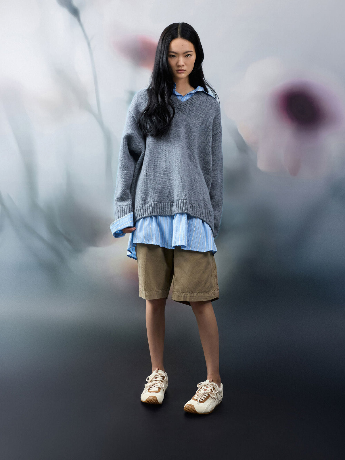 Nylon & Suede Double-Lace Sneakers - Chalk | CHARLES & KEITH