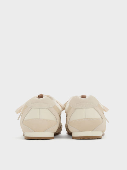 Nylon & Suede Double-Lace Sneakers - Chalk | CHARLES & KEITH