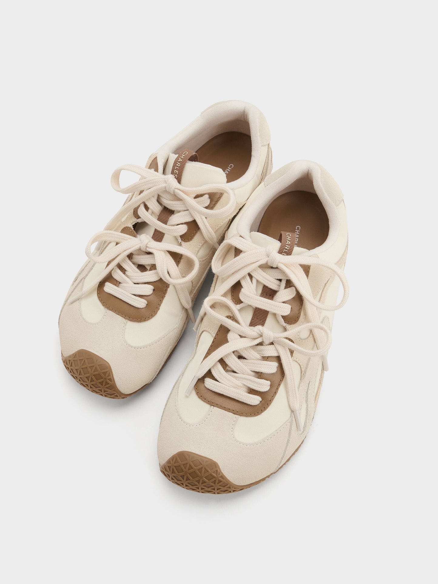 Nylon & Suede Double-Lace Sneakers - Chalk | CHARLES & KEITH