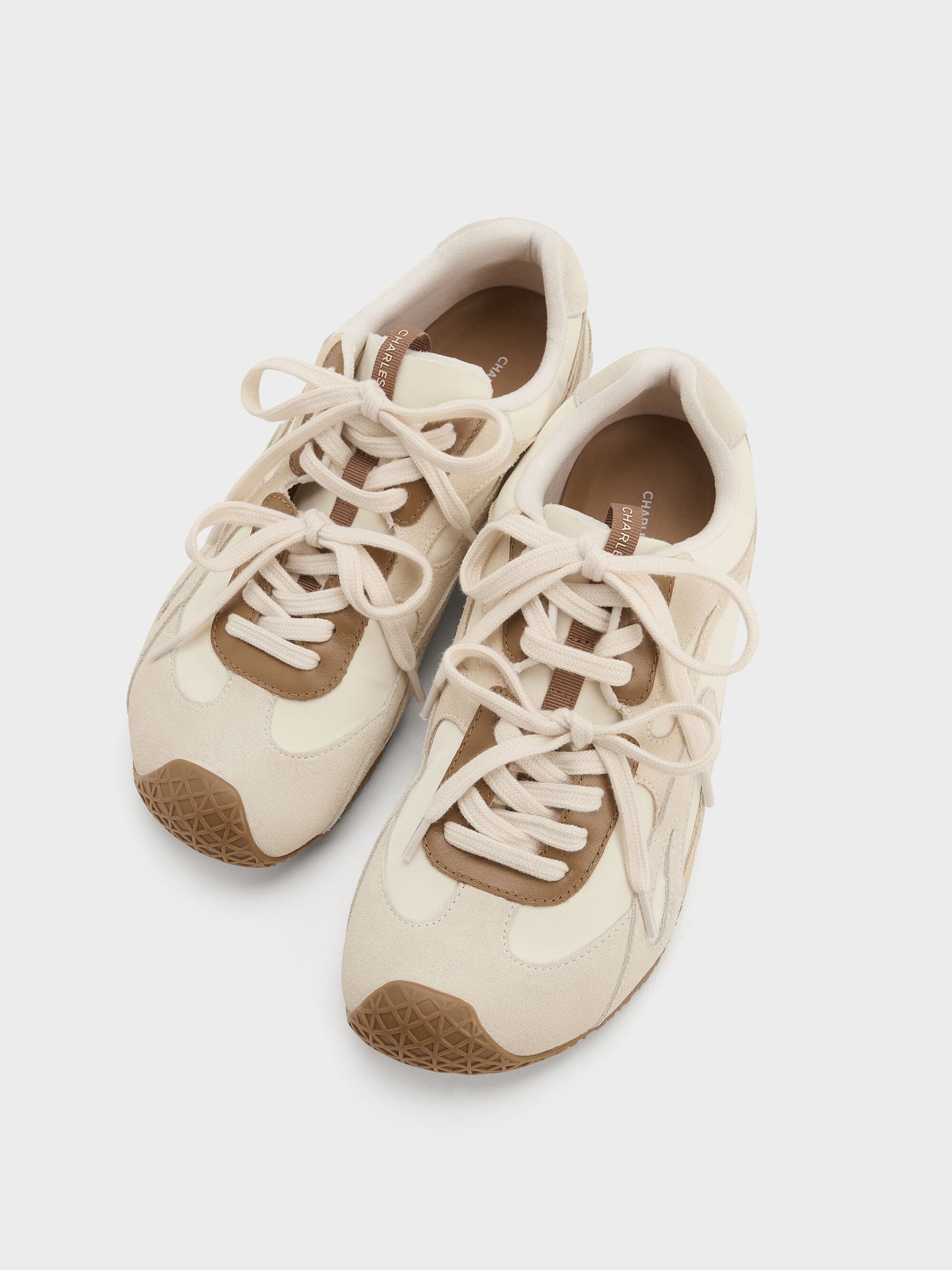 Nylon & Suede Double-Lace Sneakers - Chalk | CHARLES & KEITH