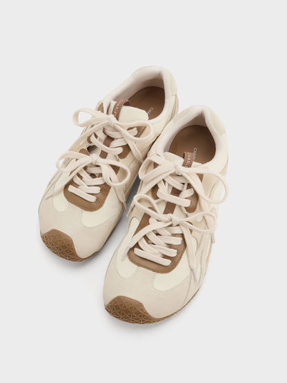 Nylon & Suede Double-Lace Sneakers - Chalk | CHARLES & KEITH