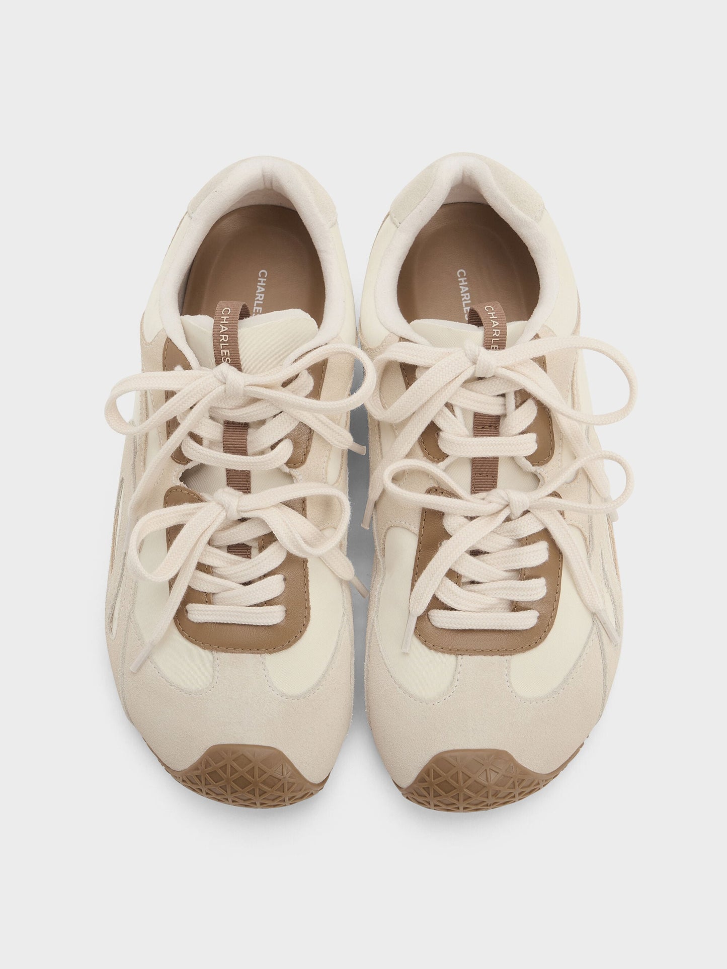 Nylon & Suede Double-Lace Sneakers - Chalk | CHARLES & KEITH