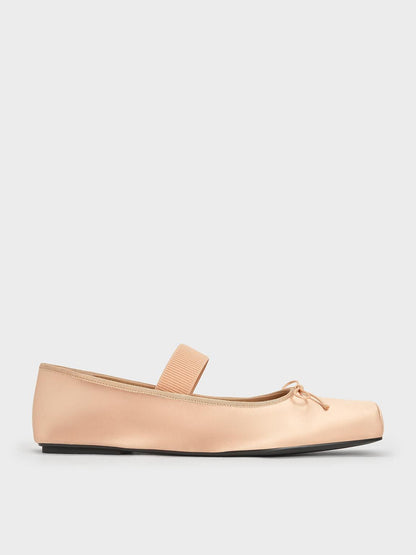 Satin Square-Toe Mary Jane Ballet Flats - Nude | CHARLES & KEITH