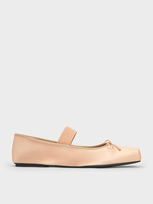 Satin Square-Toe Mary Jane Ballet Flats - Nude | CHARLES & KEITH