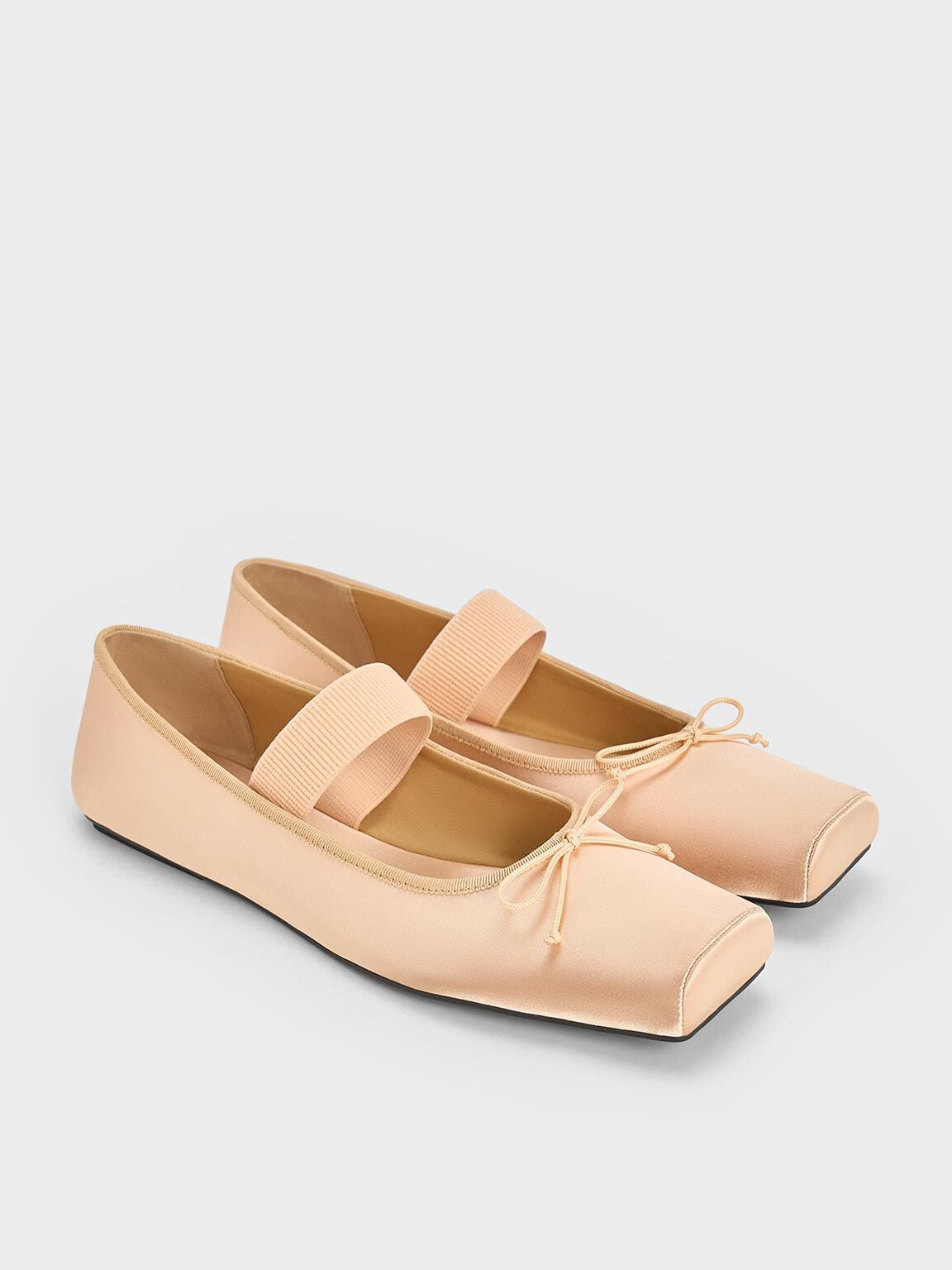 Satin Square-Toe Mary Jane Ballet Flats - Nude | CHARLES & KEITH