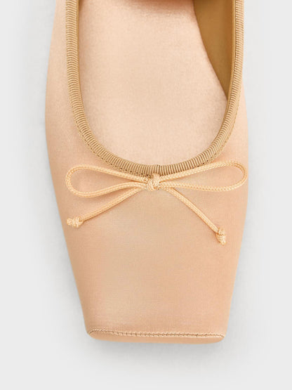 Satin Square-Toe Mary Jane Ballet Flats - Nude | CHARLES & KEITH