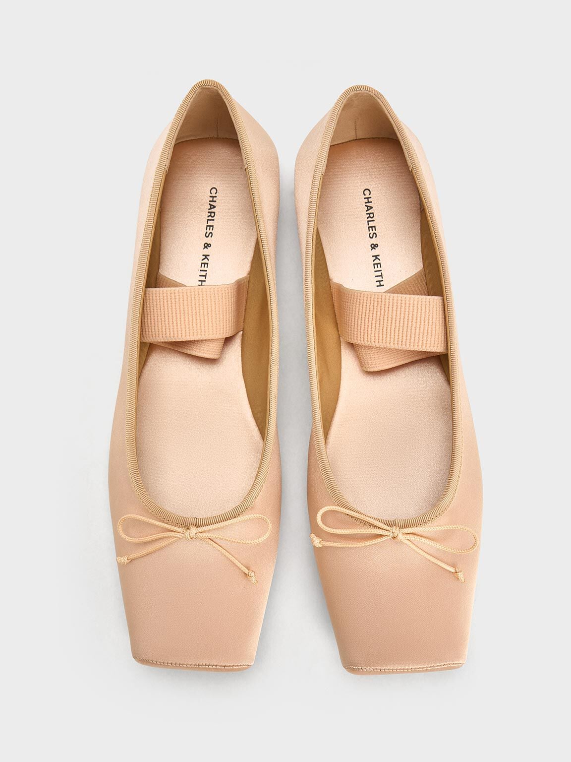 Satin Square-Toe Mary Jane Ballet Flats - Nude | CHARLES & KEITH
