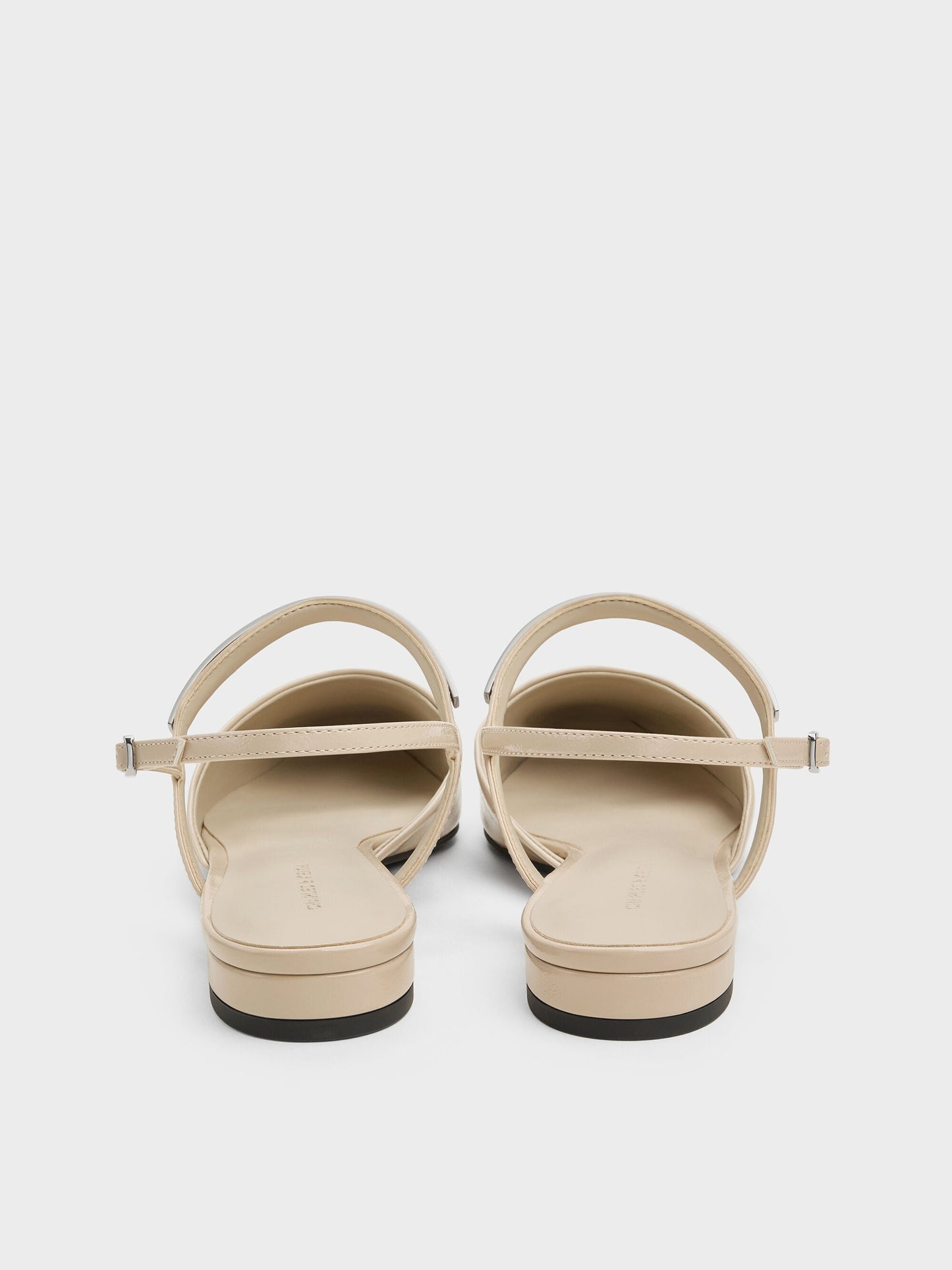 Patent Metallic-Bar Slingback Flats - Beige | CHARLES & KEITH