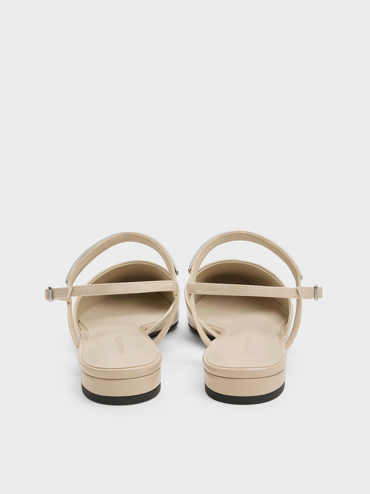 Patent Metallic-Bar Slingback Flats - Beige | CHARLES & KEITH