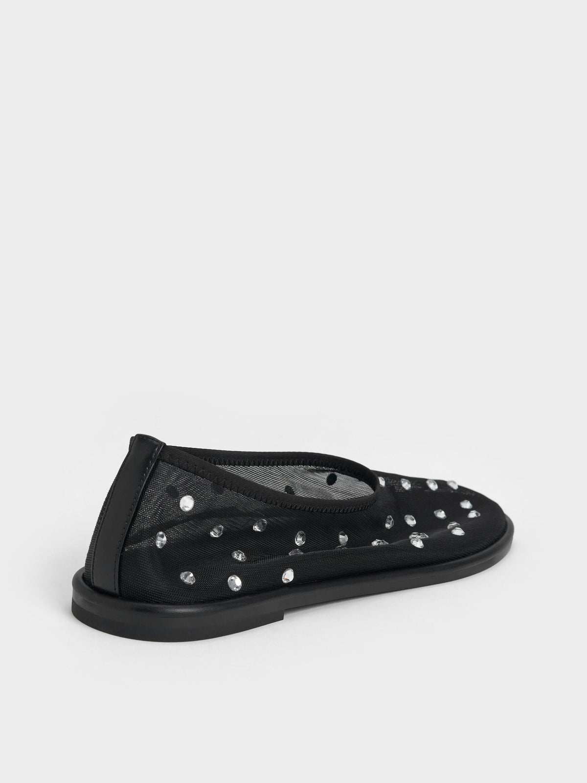 Mesh Gem-Embellished Ballet Flats - Black Textured | CHARLES & KEITH