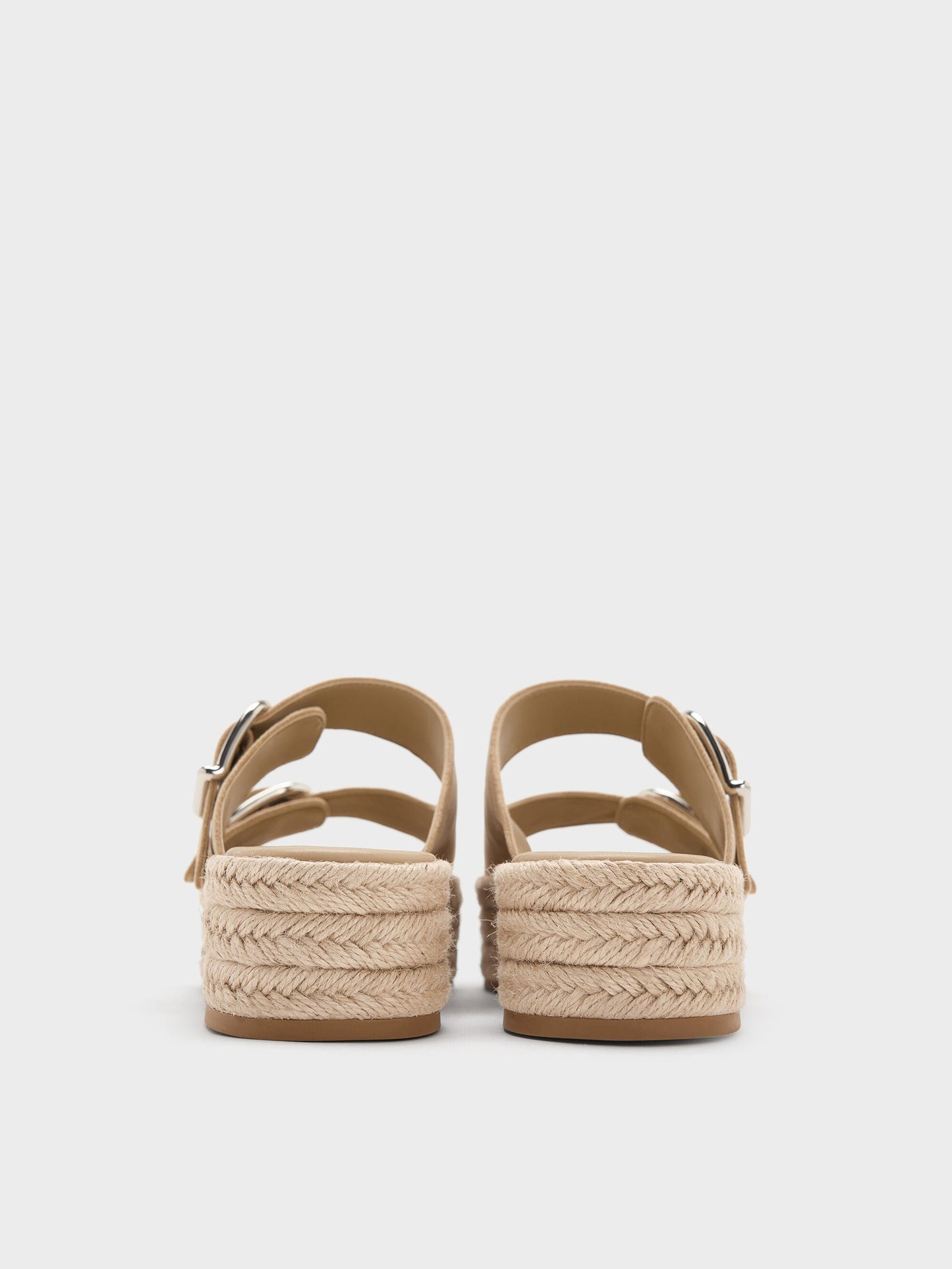 Faux Suede Double-Strap Espadrille Sandals - Sand | CHARLES & KEITH