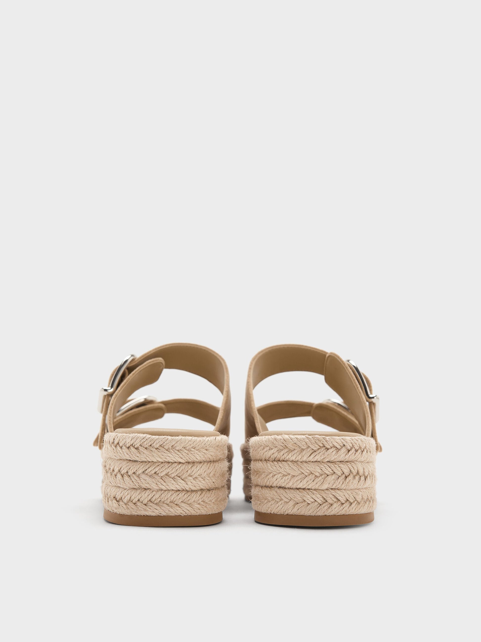 Faux Suede Double-Strap Espadrille Sandals - Sand | CHARLES & KEITH