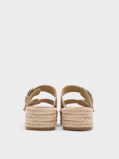 Faux Suede Double-Strap Espadrille Sandals - Sand | CHARLES & KEITH