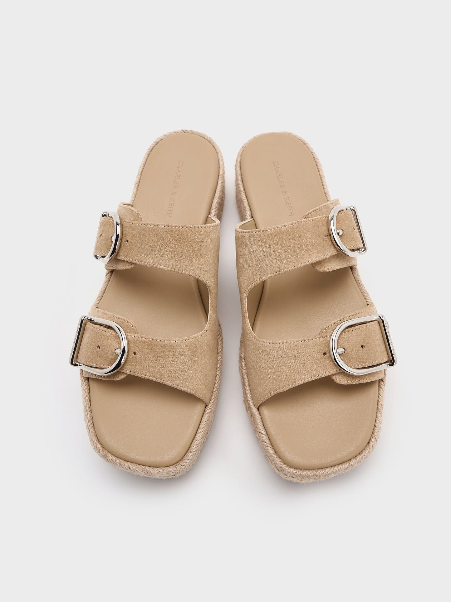 Faux Suede Double-Strap Espadrille Sandals - Sand | CHARLES & KEITH