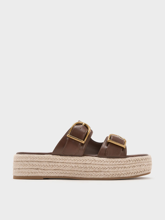 Double-Strap Espadrille Sandals - Brown | CHARLES & KEITH