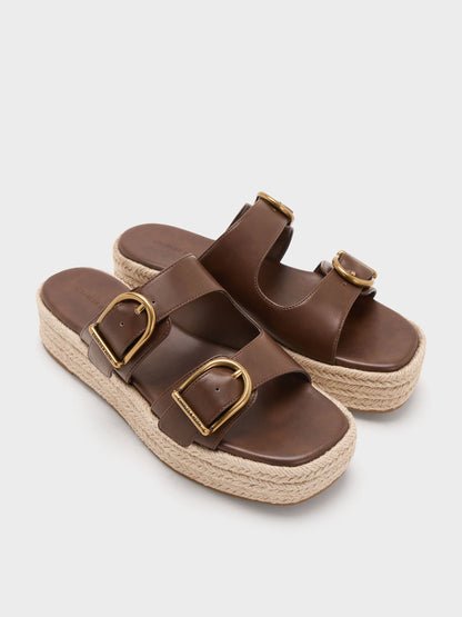 Double-Strap Espadrille Sandals - Brown | CHARLES & KEITH