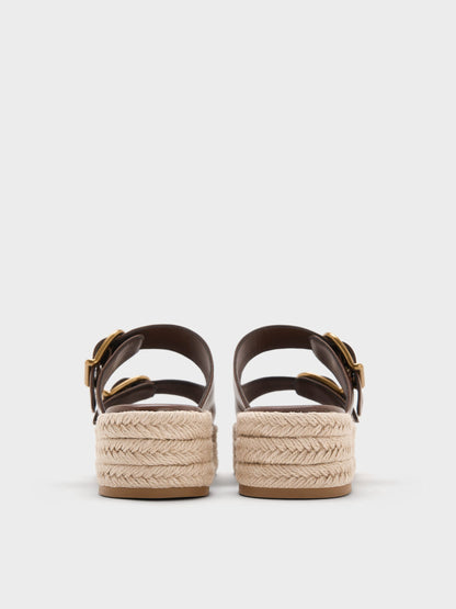 Double-Strap Espadrille Sandals - Brown | CHARLES & KEITH