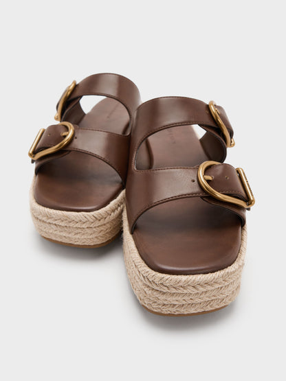 Double-Strap Espadrille Sandals - Brown | CHARLES & KEITH