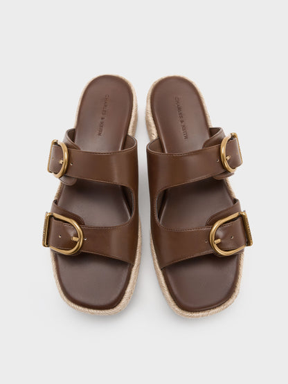 Double-Strap Espadrille Sandals - Brown | CHARLES & KEITH