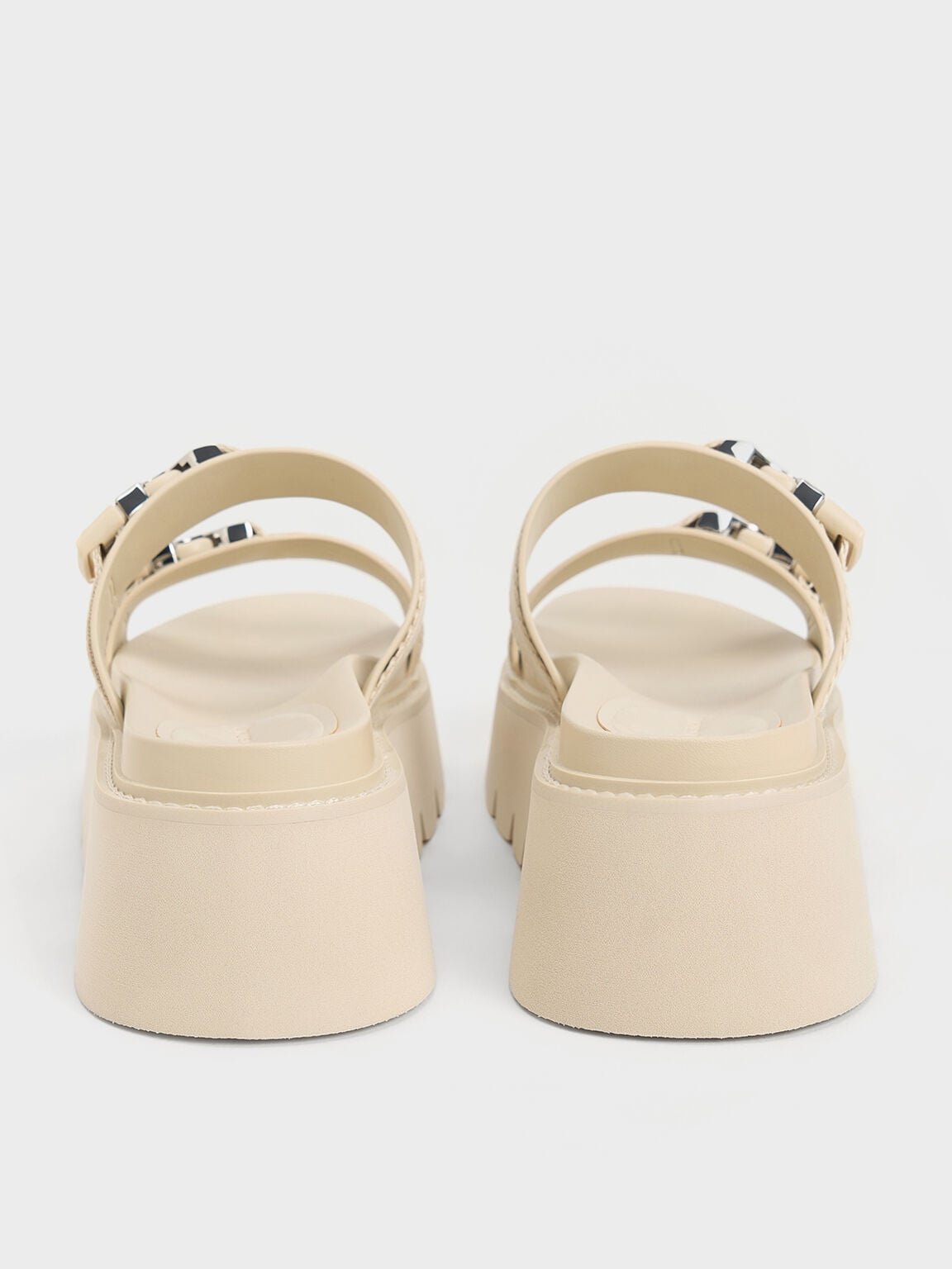 Laine Metallic-Buckle Flatform Sandals - Beige | CHARLES & KEITH