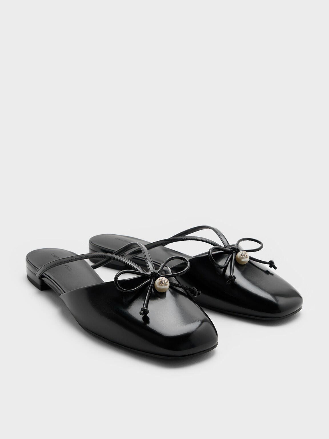 Pearl-Accent Bow Flat Mules - Black Box | CHARLES & KEITH