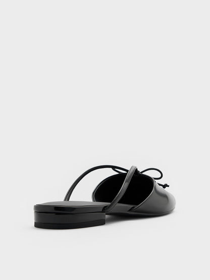 Pearl-Accent Bow Flat Mules - Black Box | CHARLES & KEITH