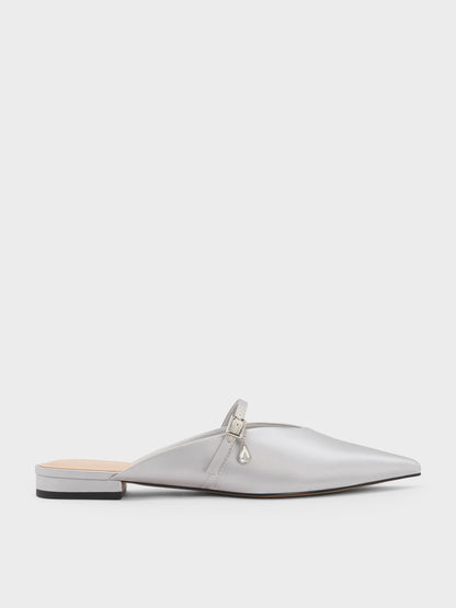 Teardrop-Crystal Flat Mules - Silver | CHARLES & KEITH