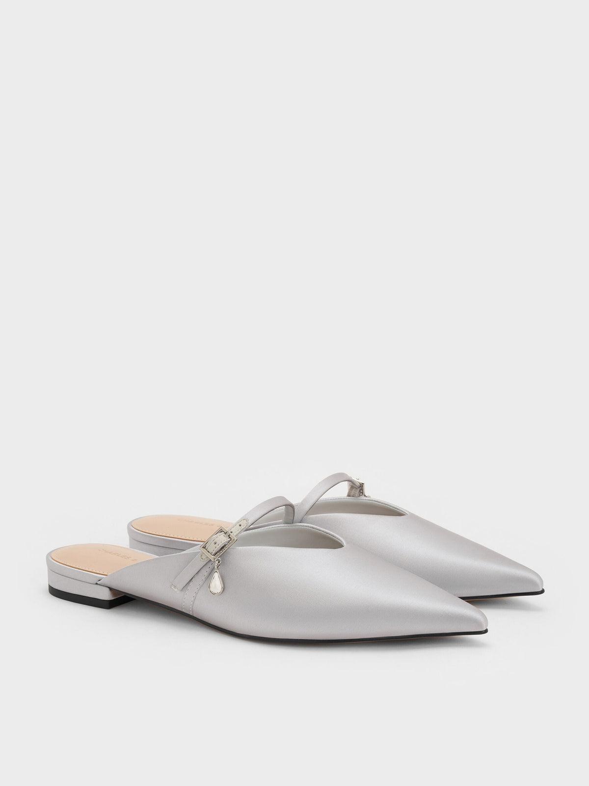 Teardrop-Crystal Flat Mules - Silver | CHARLES & KEITH