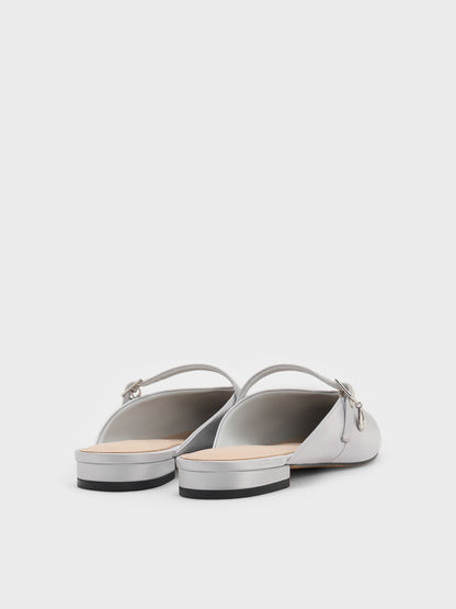 Teardrop-Crystal Flat Mules - Silver | CHARLES & KEITH