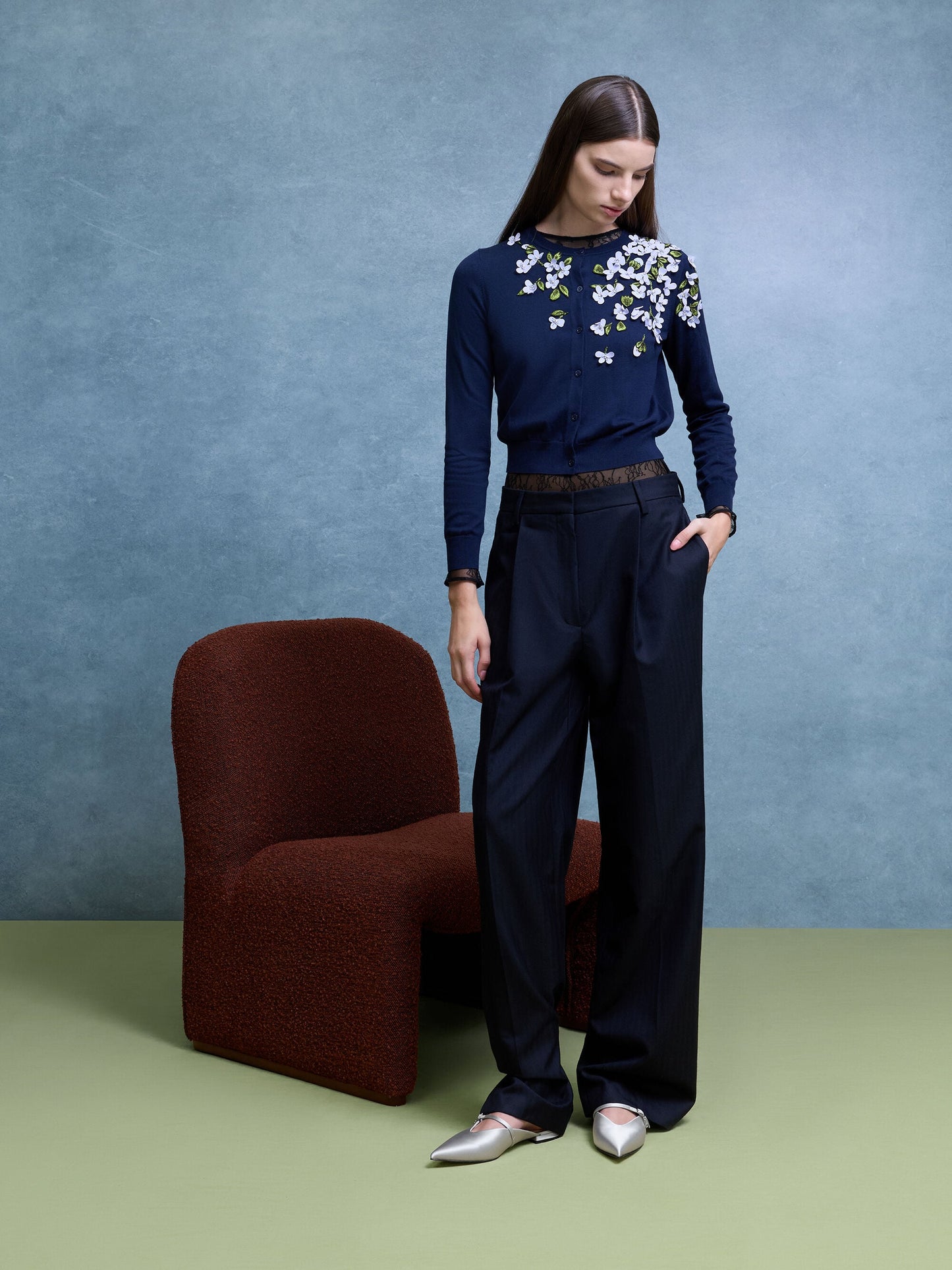 Teardrop-Crystal Flat Mules - Silver | CHARLES & KEITH