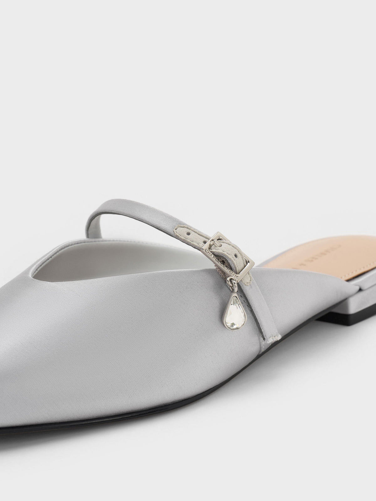 Teardrop-Crystal Flat Mules - Silver | CHARLES & KEITH