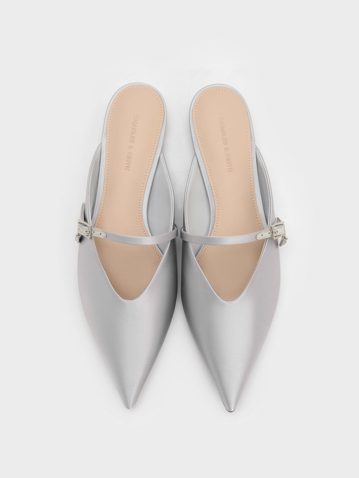 Teardrop-Crystal Flat Mules - Silver | CHARLES & KEITH