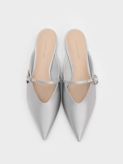 Teardrop-Crystal Flat Mules - Silver | CHARLES & KEITH