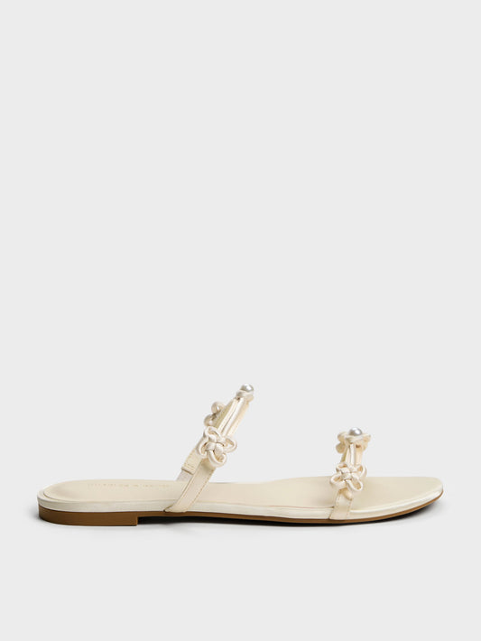 Orinda Knot-Pearl Slide Sandals - Butter | CHARLES & KEITH