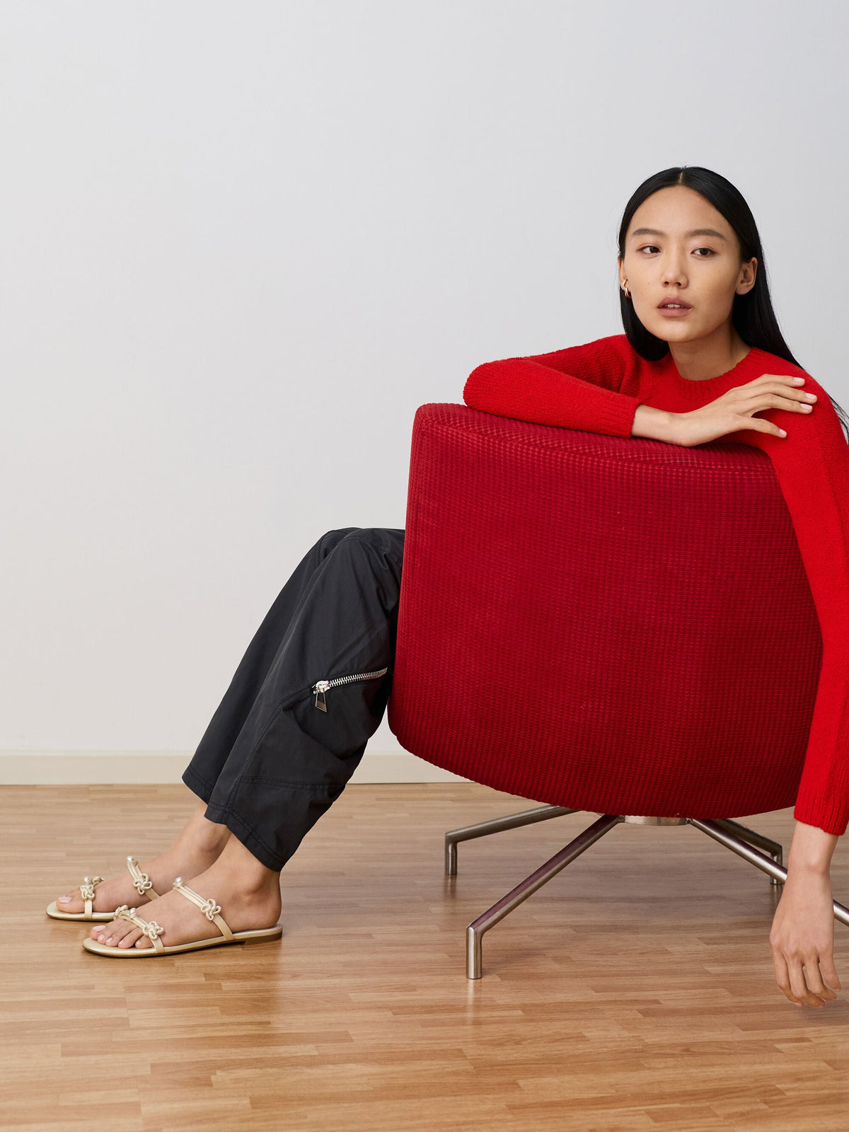 Orinda Knot-Pearl Slide Sandals - Butter | CHARLES & KEITH