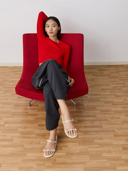 Orinda Knot-Pearl Slide Sandals - Butter | CHARLES & KEITH