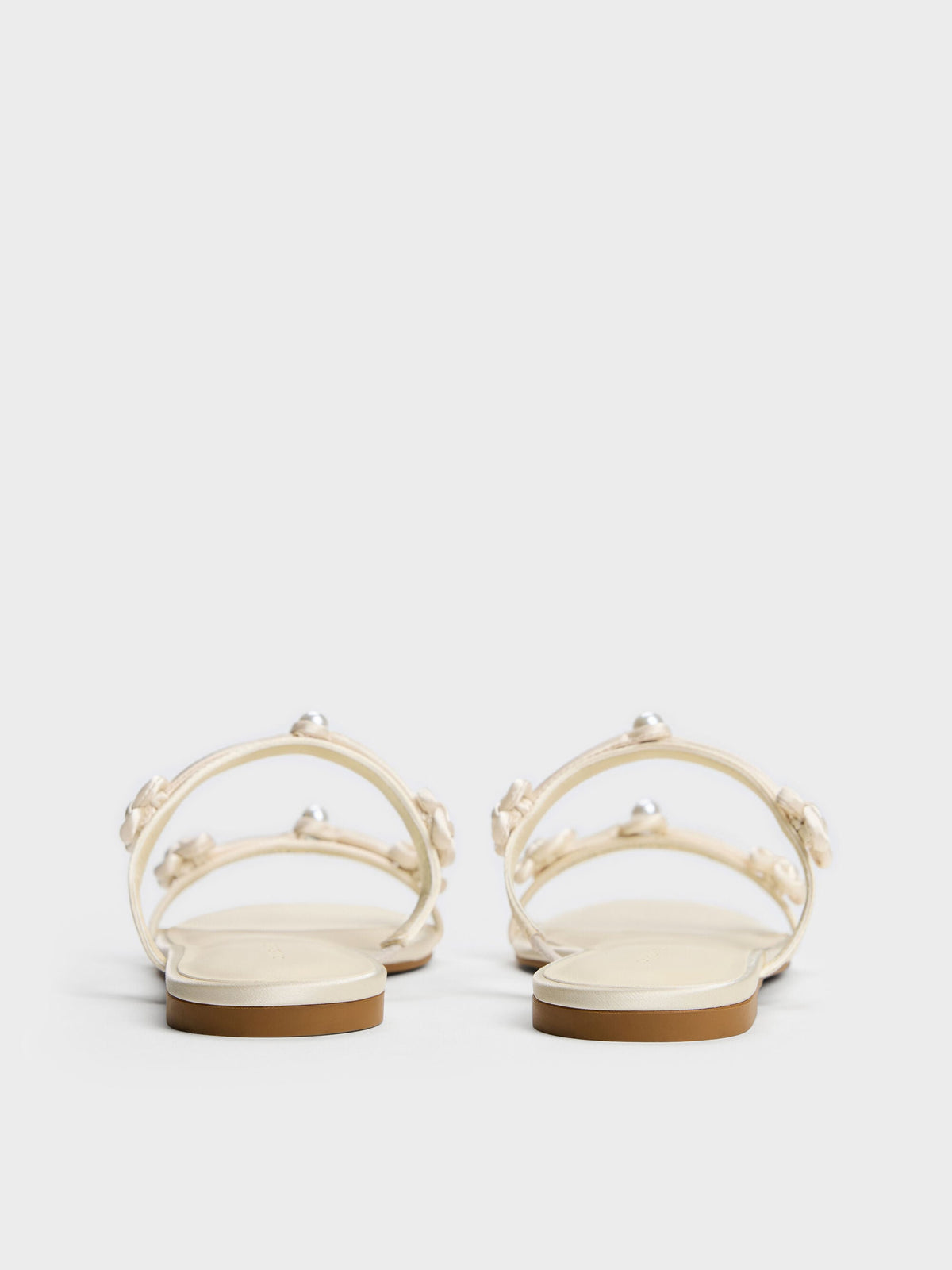 Orinda Knot-Pearl Slide Sandals - Butter | CHARLES & KEITH