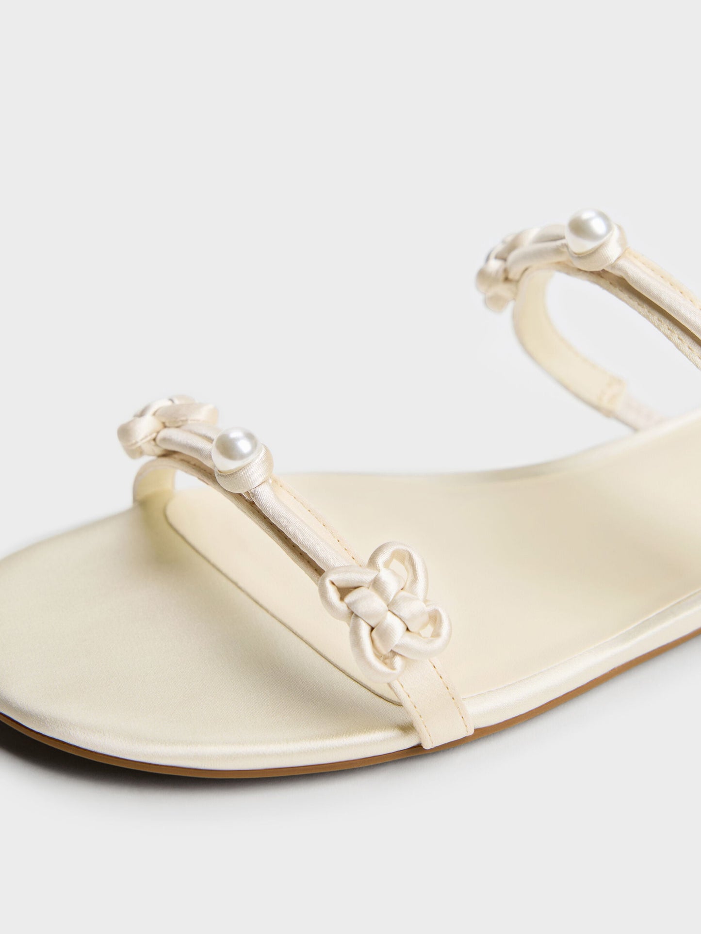 Orinda Knot-Pearl Slide Sandals - Butter | CHARLES & KEITH