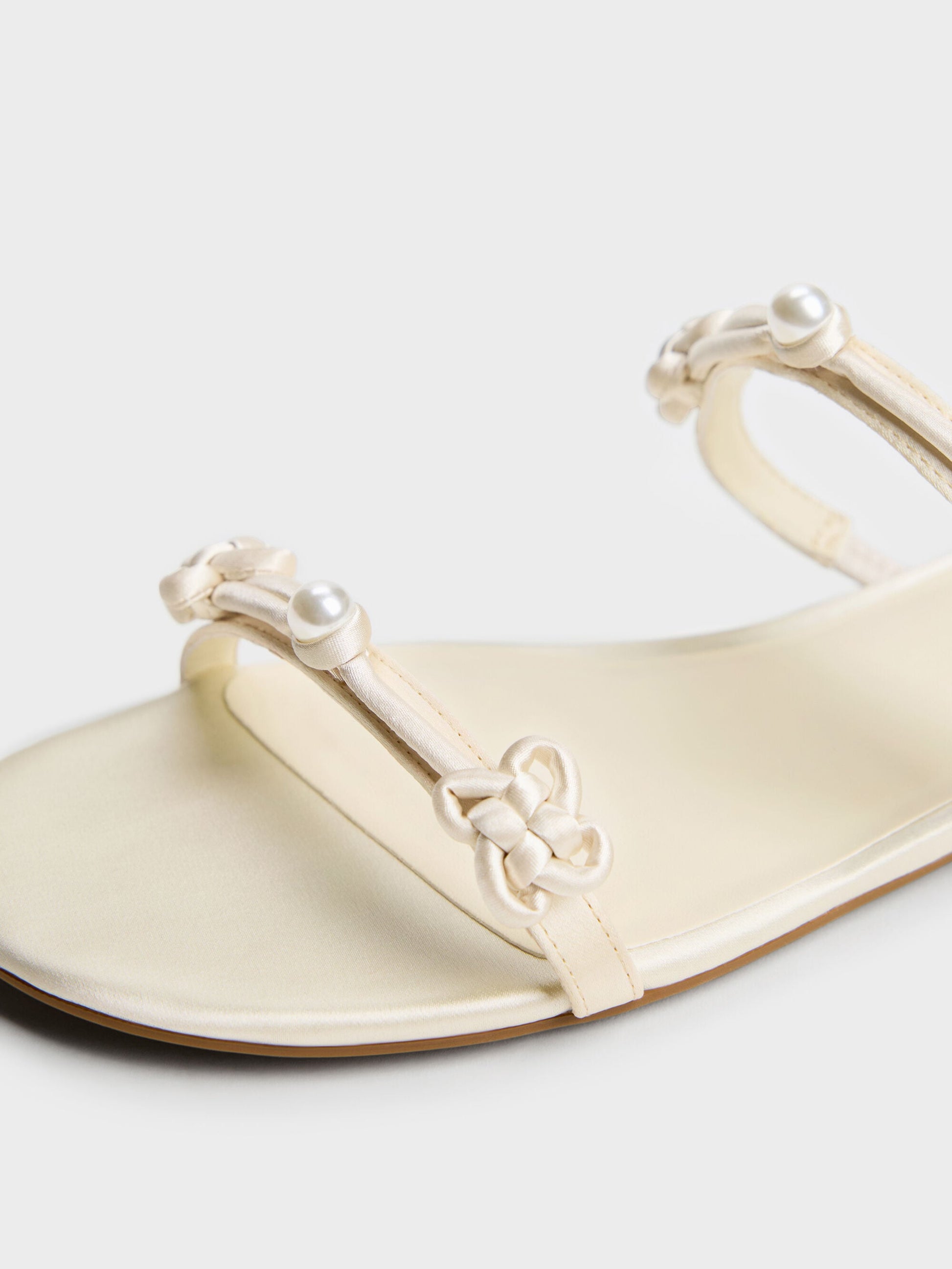 Orinda Knot-Pearl Slide Sandals - Butter | CHARLES & KEITH