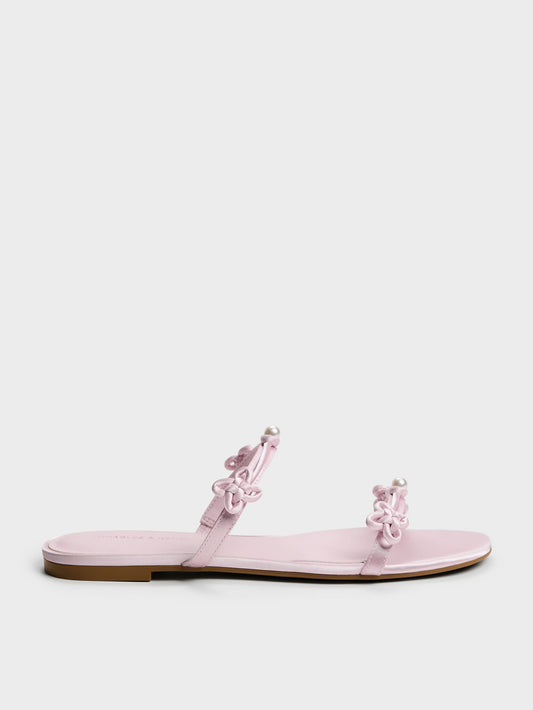 Orinda Knot-Pearl Slide Sandals - Light Pink | CHARLES & KEITH