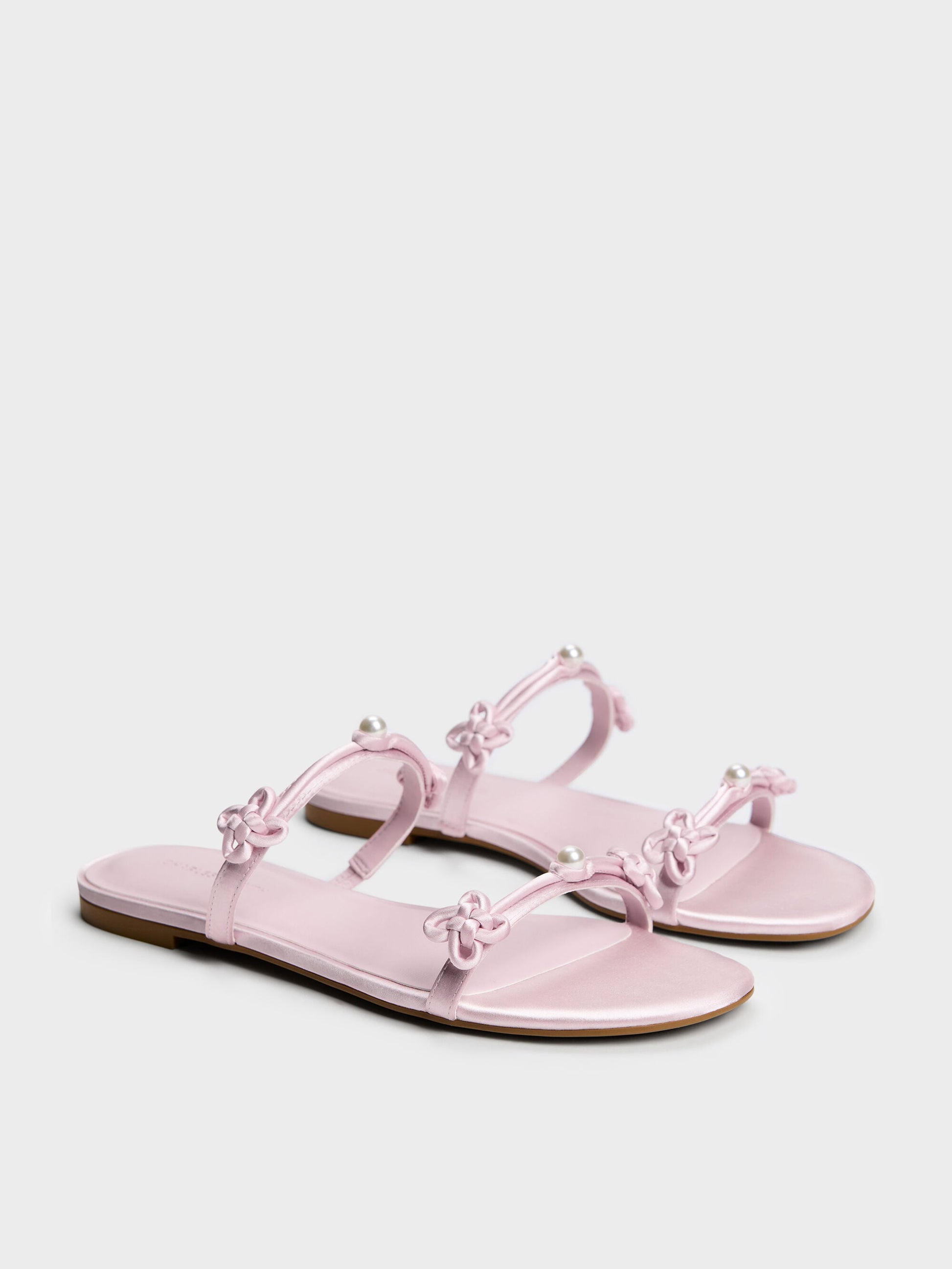 Orinda Knot-Pearl Slide Sandals - Light Pink | CHARLES & KEITH